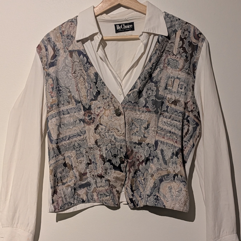 BCX White and Patterned Blouse